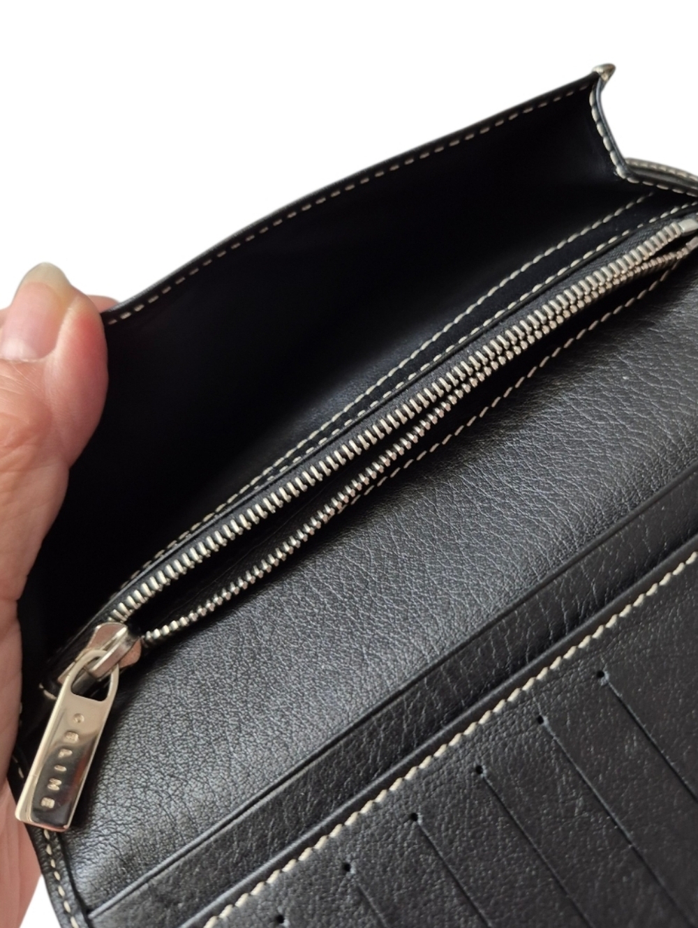 Celine Paris Black Grey Triomphe Fabric Leather Long Wallet - Picture 12 of 13